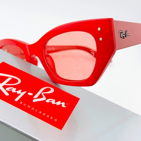 Ray-Ban Zena Sunglasses RB4430 Polished Red Cherry Frame with Pink Lenses Unisex - Picture 12 of 14